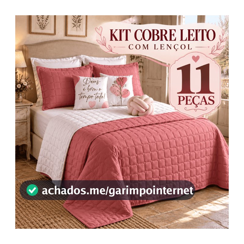 Kit Cama Completa Queen Paris Dupla Face com Almofadas + Jogo de Lençol 11 peças