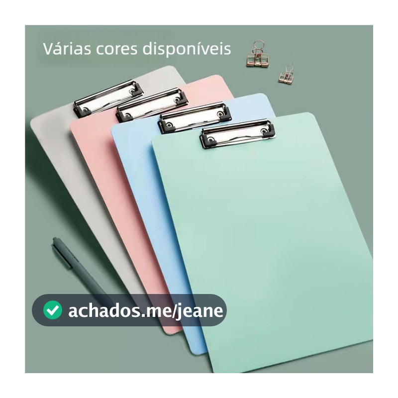 Prancheta em diversas cores, disponível nos tamanhos A4 e A5