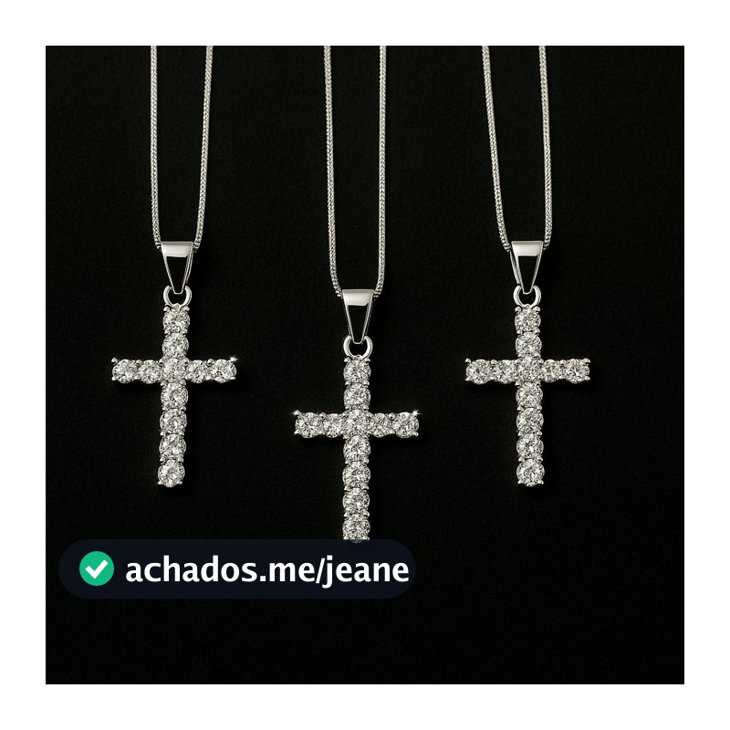 Corrente colar veneziana banhada 1 mm banho Prata 925 com pingente de cruz cravejado Luxo