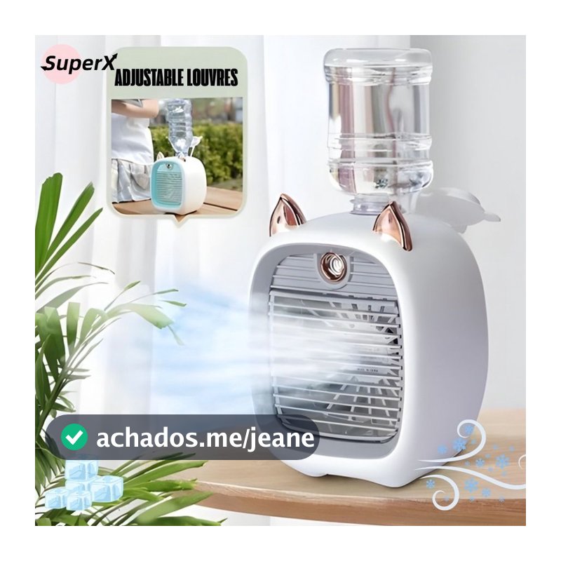 Mini Ventilador Gatinho Portátil de Mesa Recarregável com Umidificador e Função de Refrigeração para Casa e Escritório