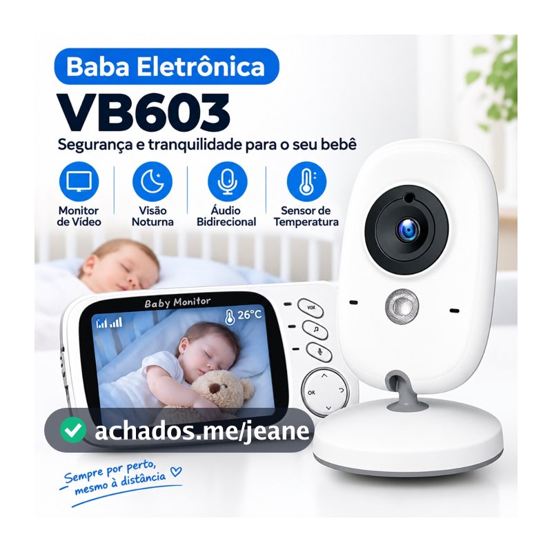 Baba Eletrônica VB603 Com Monitor Visão Noturna, Câmera c/ Audio Sensor de Temperatura