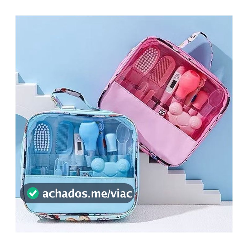 Bolsa Com Kit Para Cuidados De Higiene ESaúde Do Seu Bebê Com13 Peças Contém TermômetroEscova Cortador E Outros Produtos