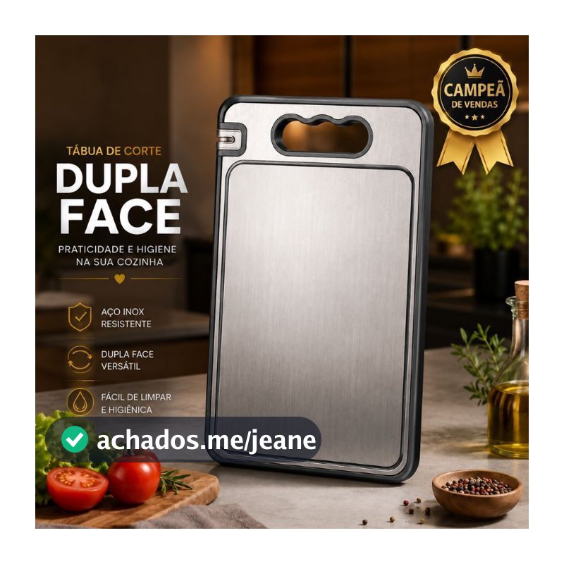 Tábua de Corte Dupla Face 36,5x24,8cm para Carne Legumes com Face Metálica Descongelamento