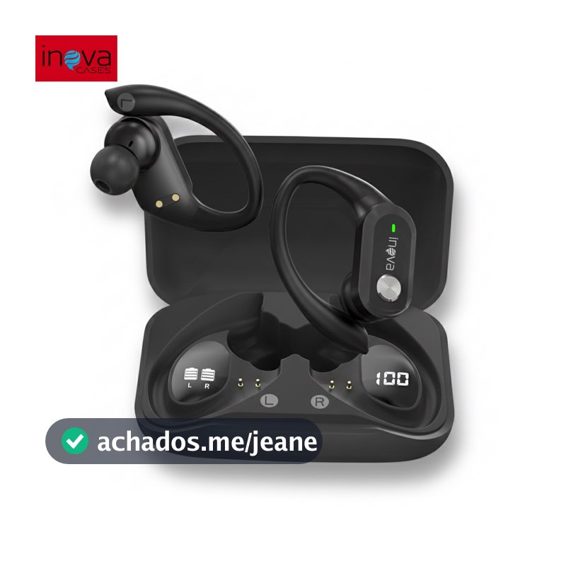 INOVA Fone de Ouvido Bluetooth Sem Fio Aberto Esportivo com Gancho 38h Bateria Display LED Cancelamento de Ruído