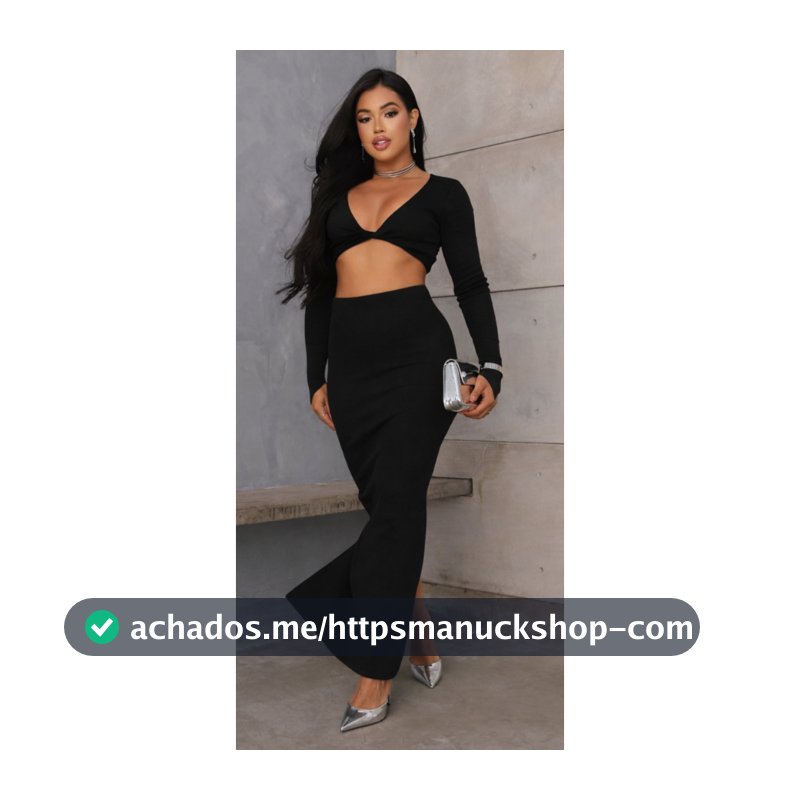 Conjunto Bianca conjunto de saia longa e cropped torcido manga longa moda feminina canelado FRETE GRATIS