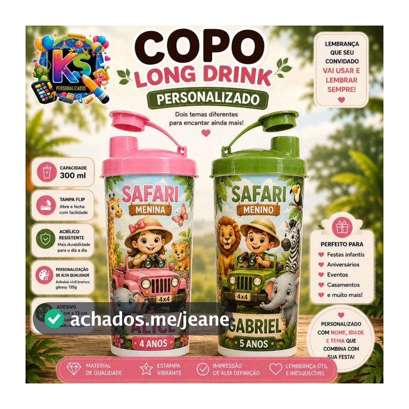 KIT 10 à 50 – COPO LONG DRINK  300ML COM TAMPA FLIP – PERSONALIZADO –  FESTA - EVENTOS