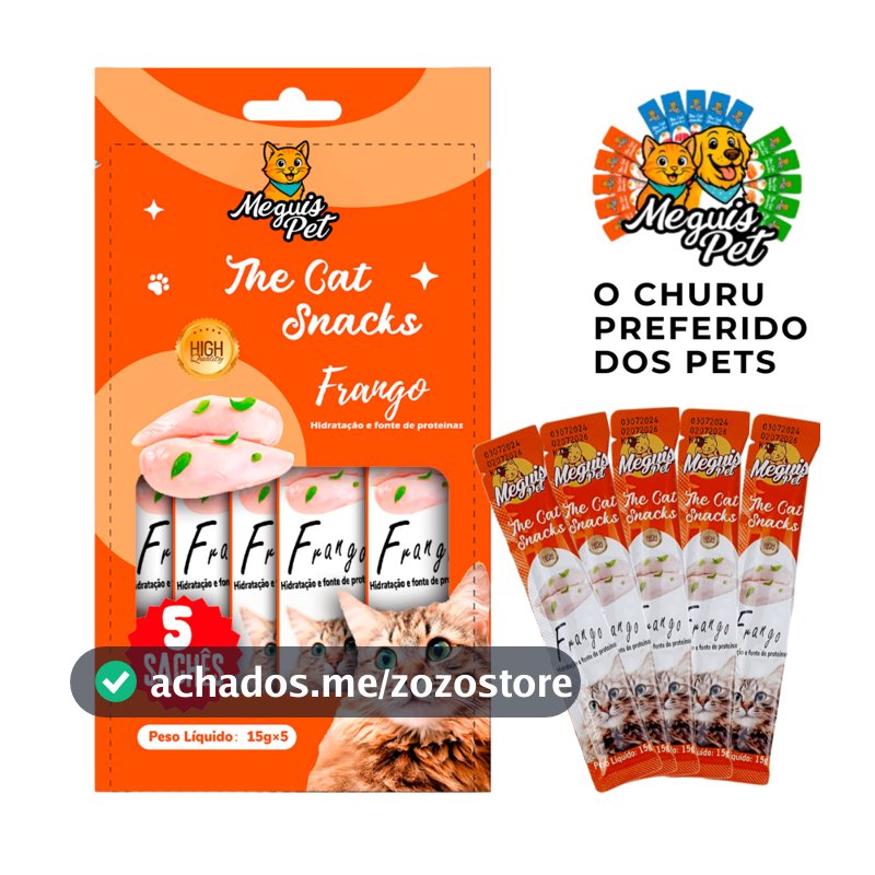 Petisco Churu Snack Cremoso p/Gatos Frango Tubetes 15gr Meguis Pet Natural Premium