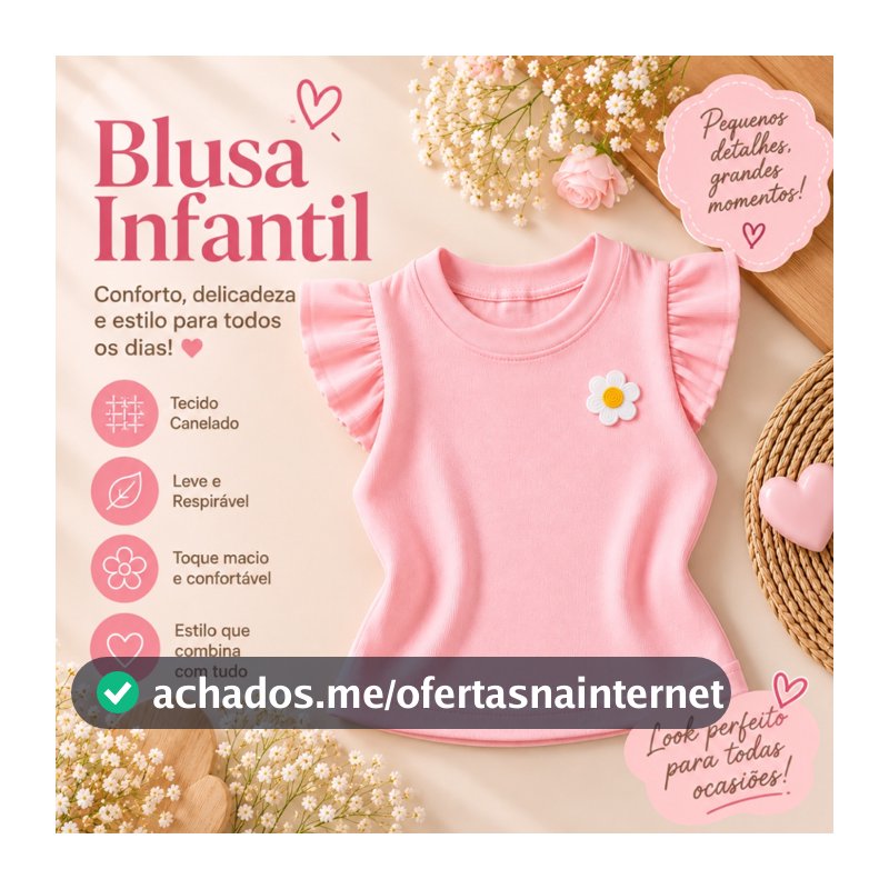 Blusa Infantil Menina Canelada Manga Curta com Babado Feminina Tamanho 4 ao 12