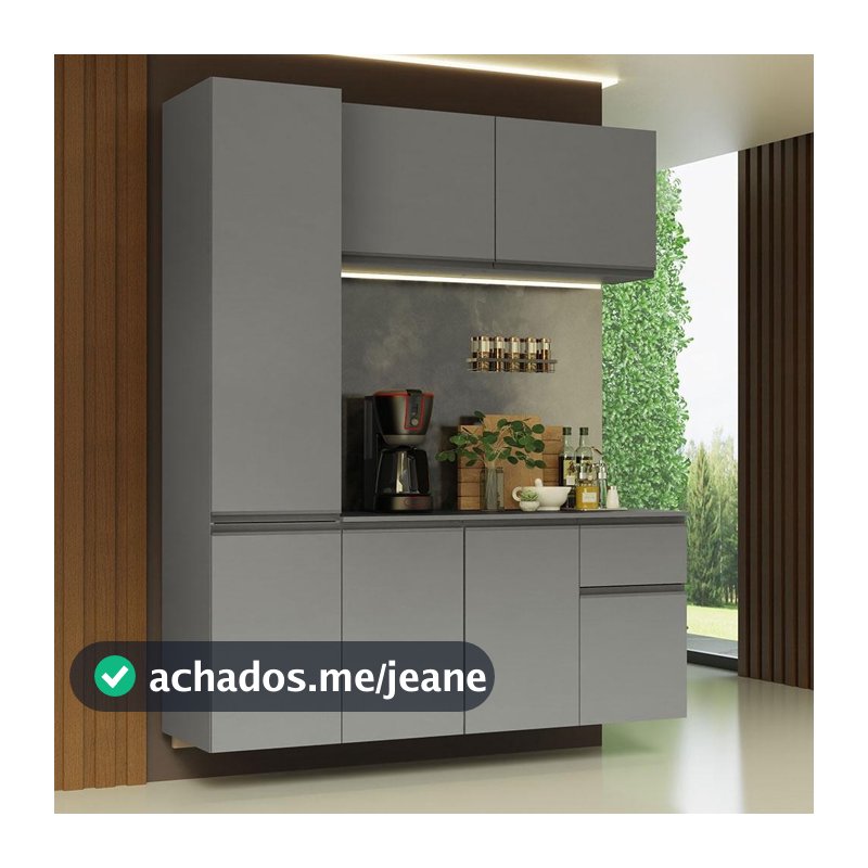 Armário de Cozinha Compacta Suspenso 160cm Cinza Nice Madesa 02
