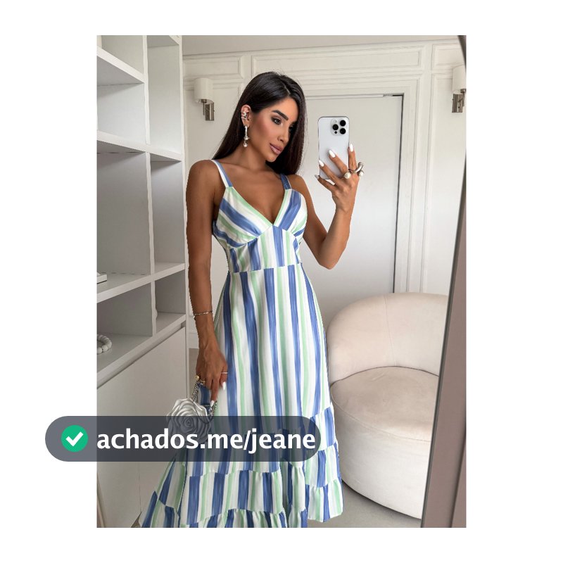 Vestido Midi Feminino Estampado Listrado Luz Slim em Alça Amarração nas Costas e Plus Size