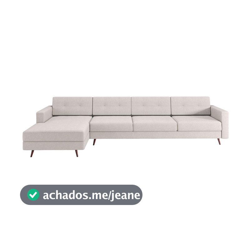 Sofá 4 Lugares Living com Chaise Esquerdo Pé Palito Linho Cotton Cru