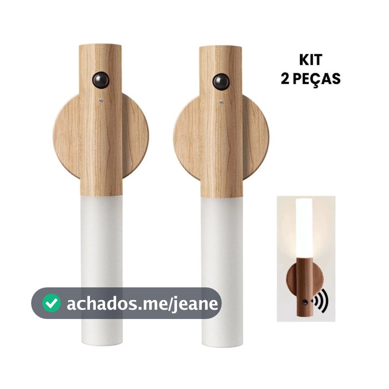 kit 2 Luminária Luz Led Recarregável Sensor de Movimento Arandela de Madeira Minimalista Para Mesa Parede