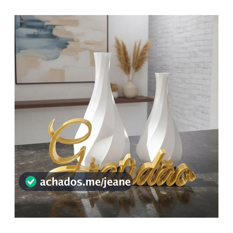 kit 2 vasos jarros decorativos + letreiro gratidão e outros  decoração de sala mesa painel rack