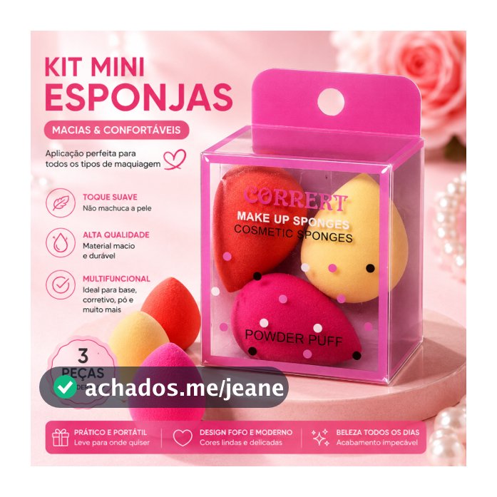Kit 3 Mini Esponja C Caixinha  - Gota Para rosto e Maquiagem Base E Corretivo