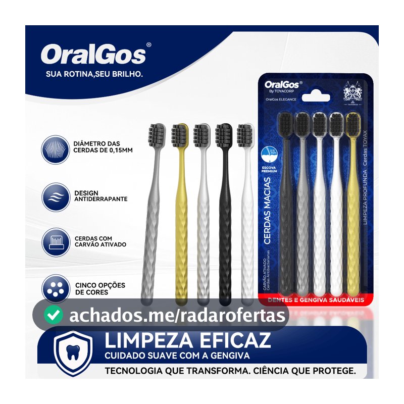 OralGos Escova Premium com Cerdas de Carvão,Cerdas de altadensidade+Pega Antiderrapante