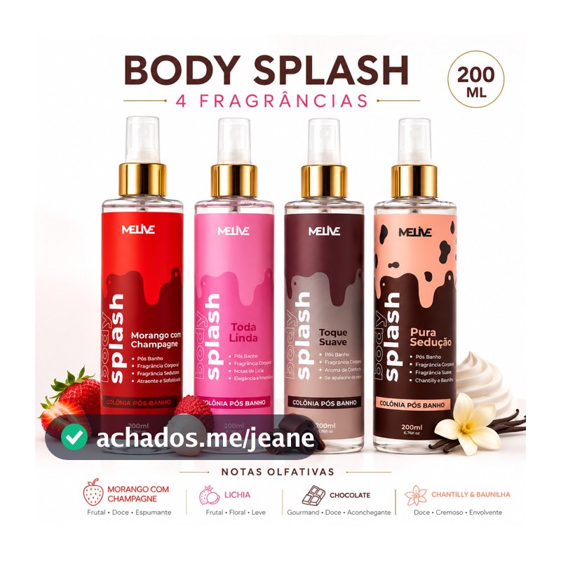 Body Splash Feminino 200ml Perfume Corporal Aroma Refrescante Cheiro Agradável Uso Diário