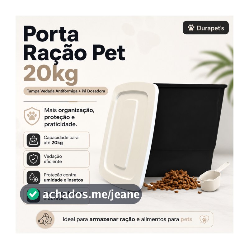 Container Porta Ração 20kg Pote Tampa Vedada Antiformiga + Pá Dosadora Pet Gato Cachorro