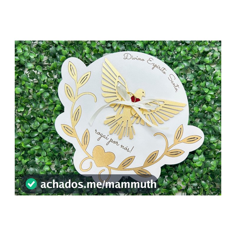 Porta Alianças Divino Espírito Santo Rogai por nós em MDF Dourado Exclusivo