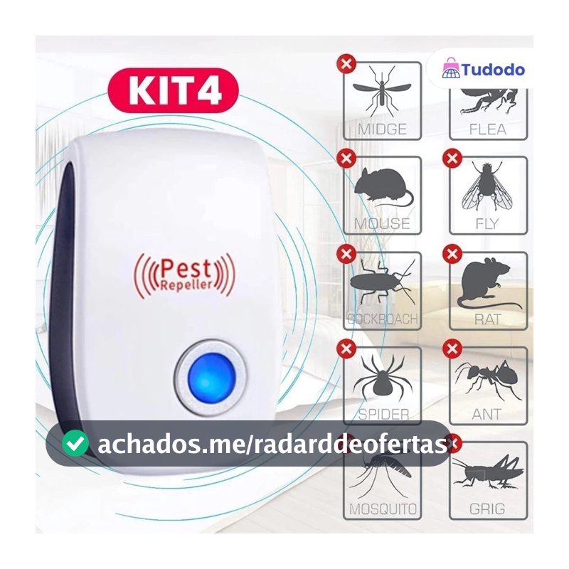4 Repelente Eletrônico Ultrassônico Mosca Pernilongos Baratas Morcegos repele e Espanta Ratos bivolt
