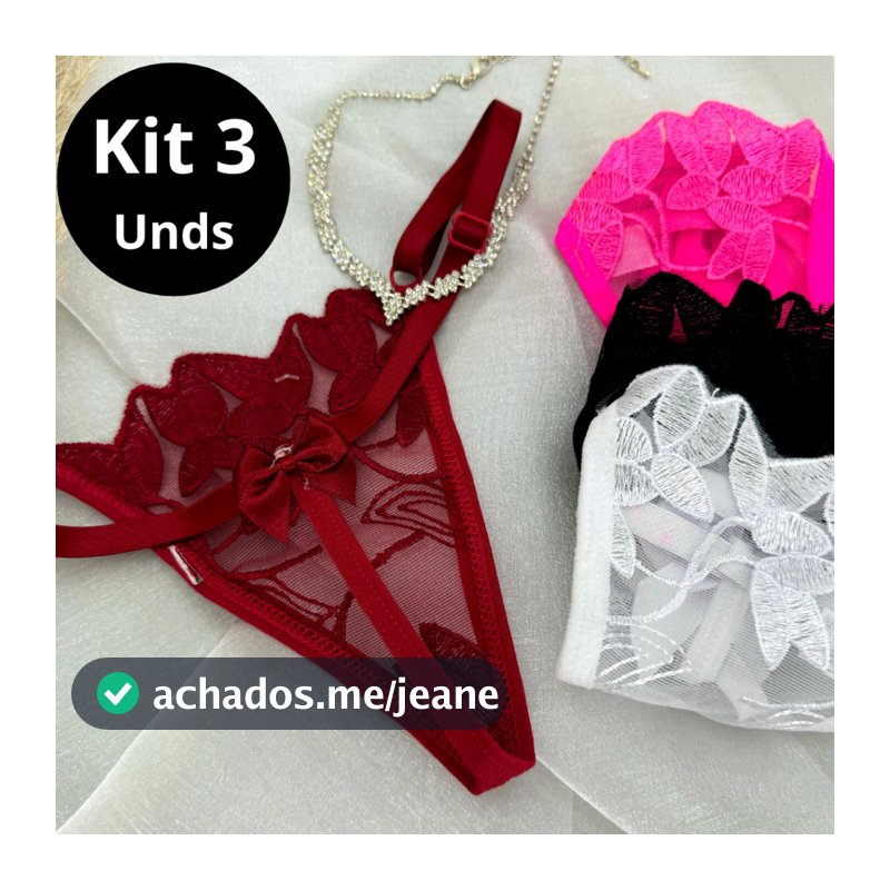 Kit 3 Calcinhas Tanga Fio Dental Sexy Lingerie em De Tule Com Laço Traseiro Regulagem Feminino
