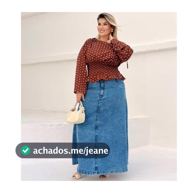 Saia Jeans Com Lycra Longa Cintura Alta Feminina Moda Cristã