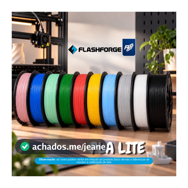 Filamento PLA Lite 1kg Flashforge Impressora 3D FDM 1,75m Carretel Multi Cores