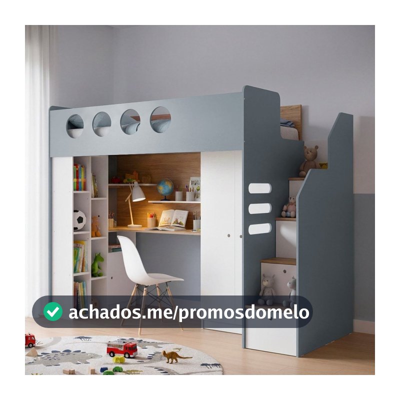 Cama Alta Office com Nicho e Guarda Roupa Star Maker Casatema MadeiraOriginals Azul/Itapoã Azul
