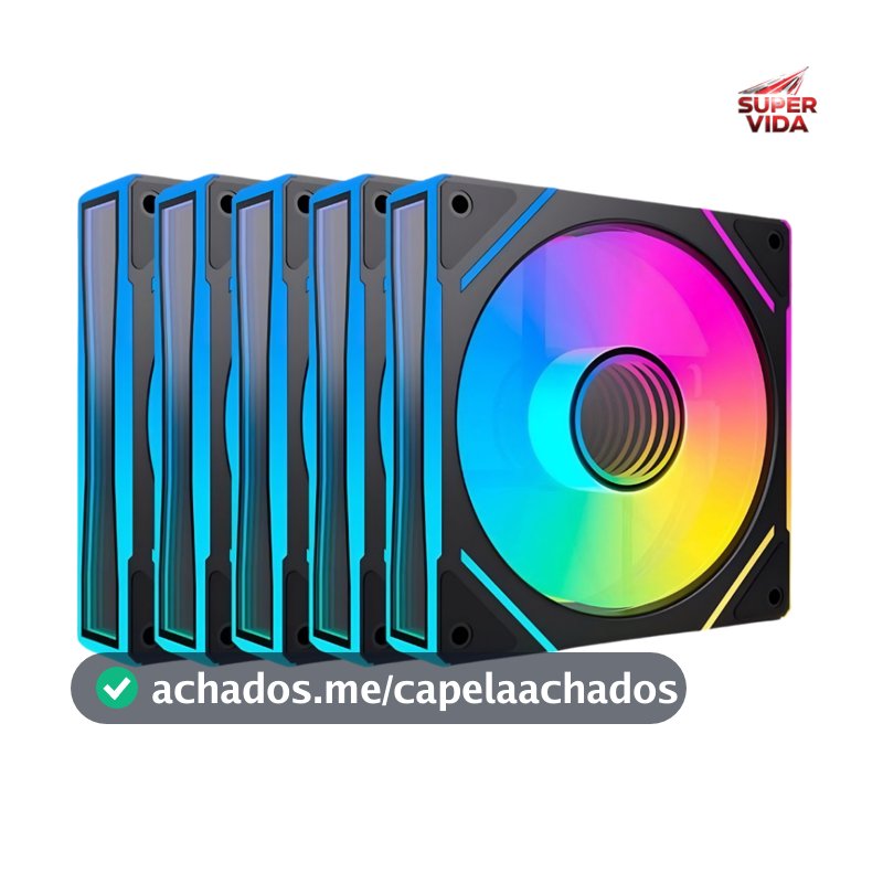 Kit 5 Cooler Fan ARGB 120mm Para Gabinete E CPU 1300 RPM Silencioso Iluminação LED RGB 5V 3 Pinos