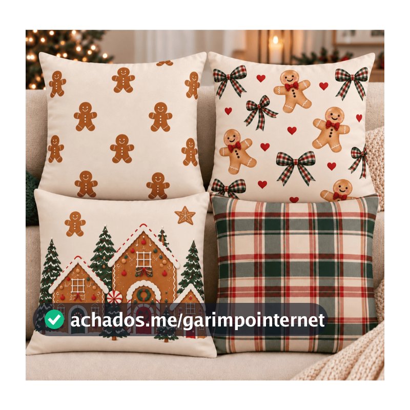 Kit 4 Capas de Almofadas Natalinas Decorativas Natal Enfeite de Natal 45x45