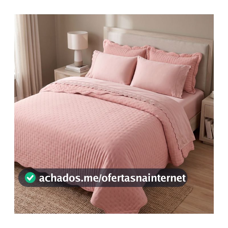 Kit 7 Peças Cobre Leito + Jogo de Cama Percal 300 Fios Dupla Face Lorena