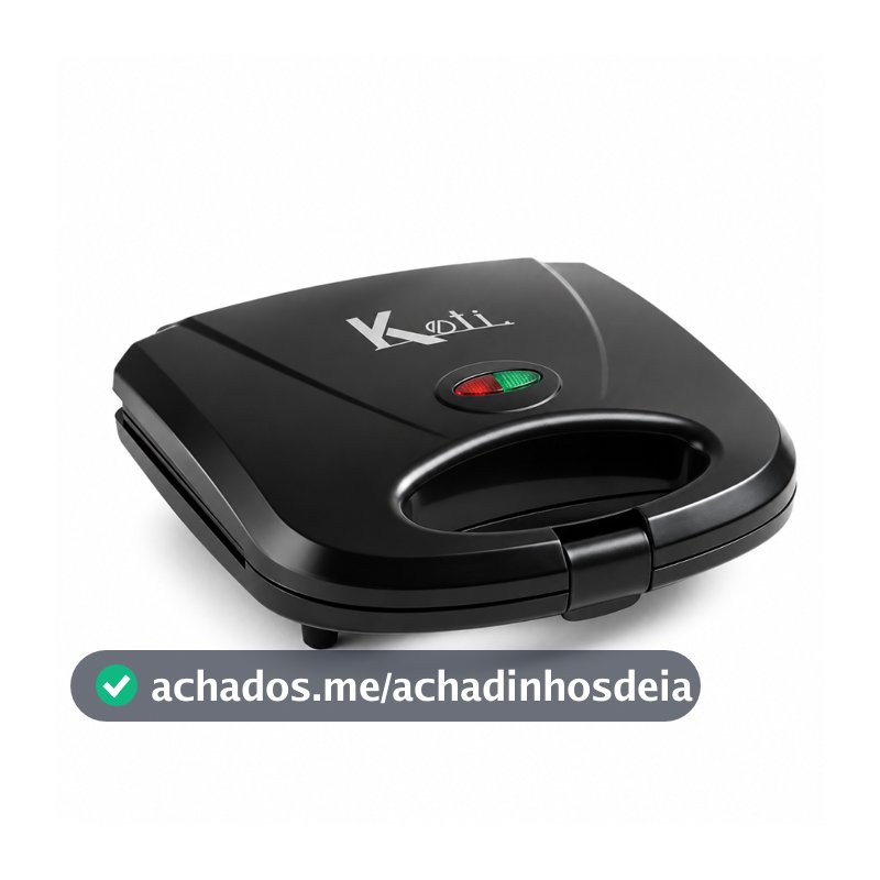 Sanduicheira Grill Elétrica 750W Antiaderente Koti Preta Faz 2 Sanduíches Rápido 110V ou 220V