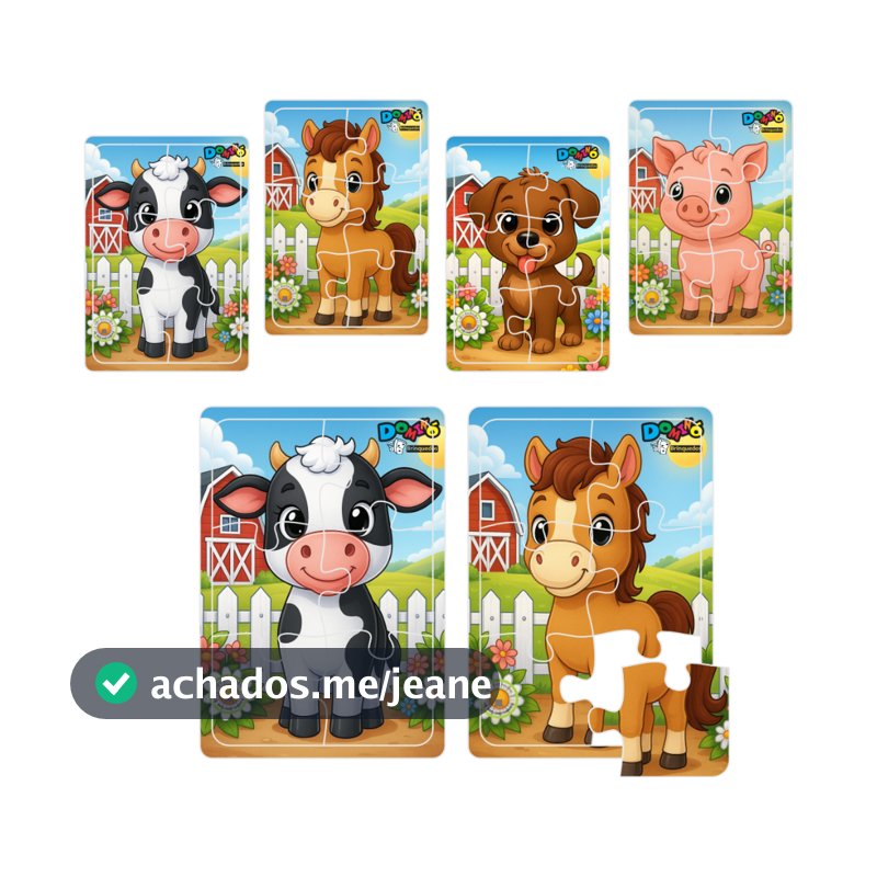 Kit 4 Quebra Cabeça em Mdf 6 Peças Jogos para meninos e meninas Infantil Lúdico Educativo Fazenda - Fazendinha