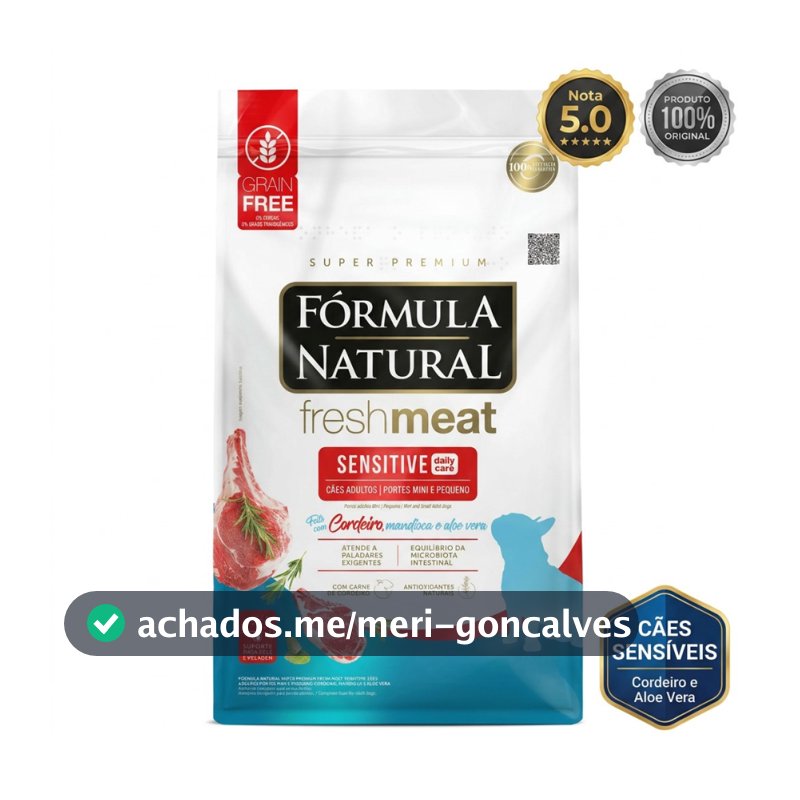 Ração Formula Natural Fresh Meat Sensitive Cordeiro Mini Pequeno 1kg 2,5kg Grain Free Super Premium