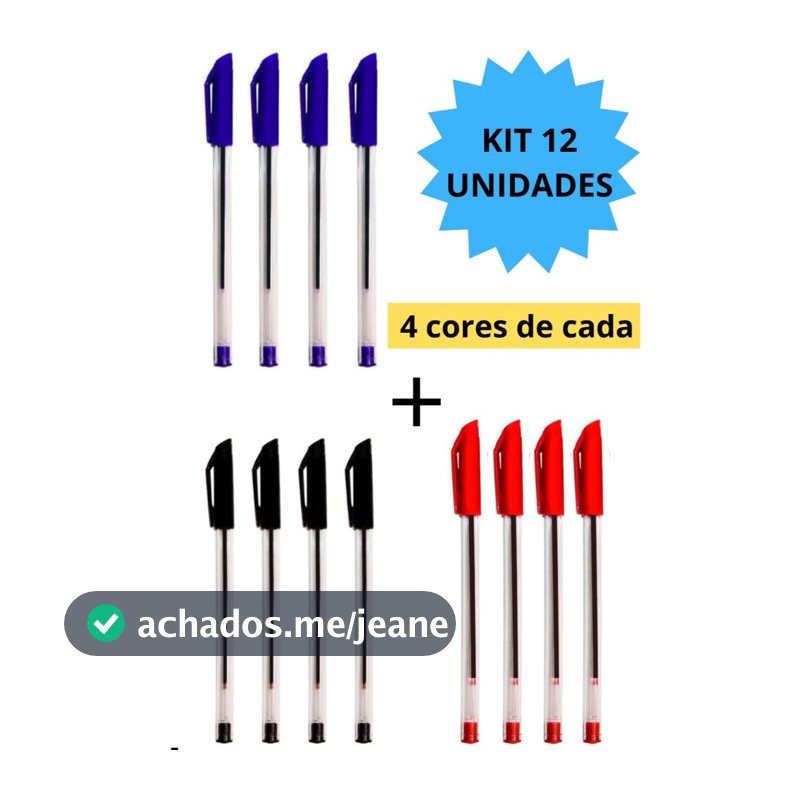 Kit 12 Canetas Esferográficas Ponta Média Simple Azul Preta Vermelha Escolar Escritório Leo&Leo