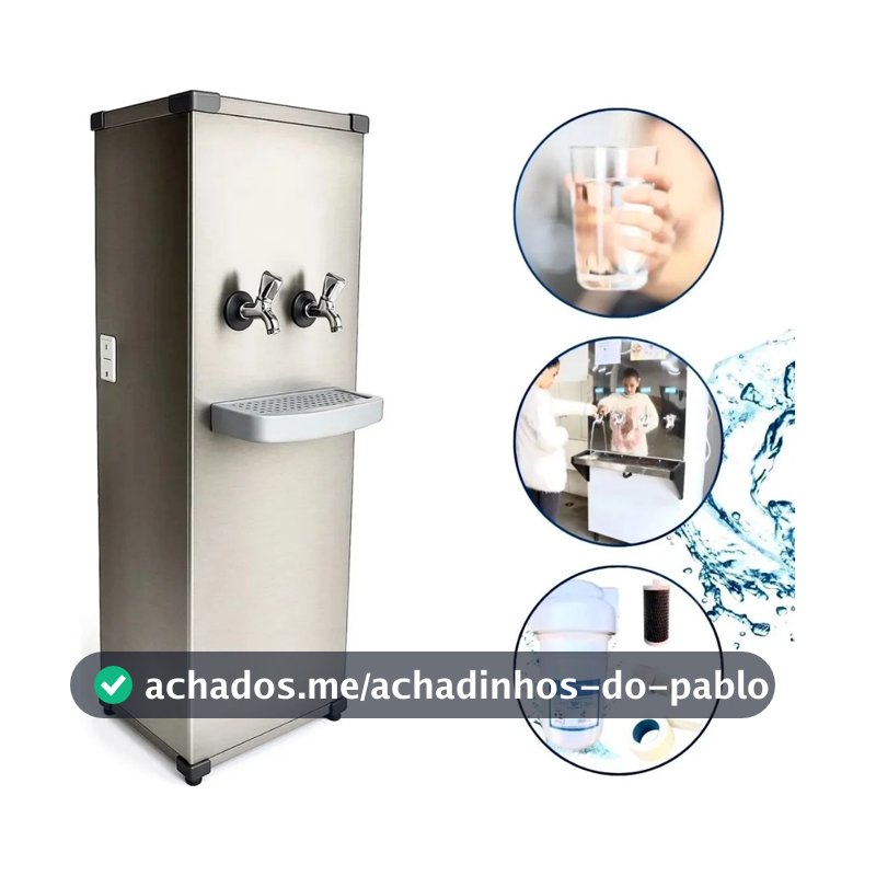Purificador Bebedouro De Água Hiza 25L De Coluna Inox Comércio com Filtro Cor 2 Torneiras Geladas