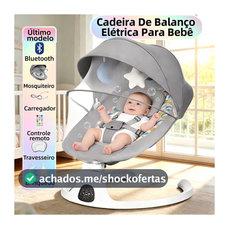 Cadeira Balanço Bebê Elétrica Automático Para Bebê Com Música, Mosquiteiro e Controle Remoto 15kg