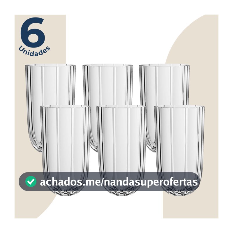 Jogo de 6 Copos Altos Canelado Refinatto em Vidro 400ml