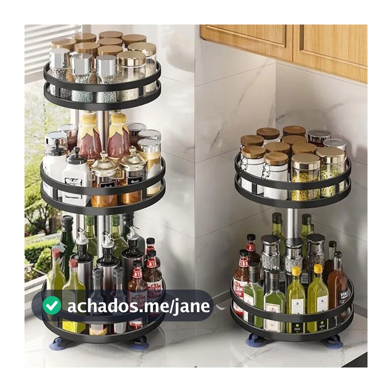 Organizador De Condimentos Rack Rotativo Porta Temperos Cozinha 2 Andares