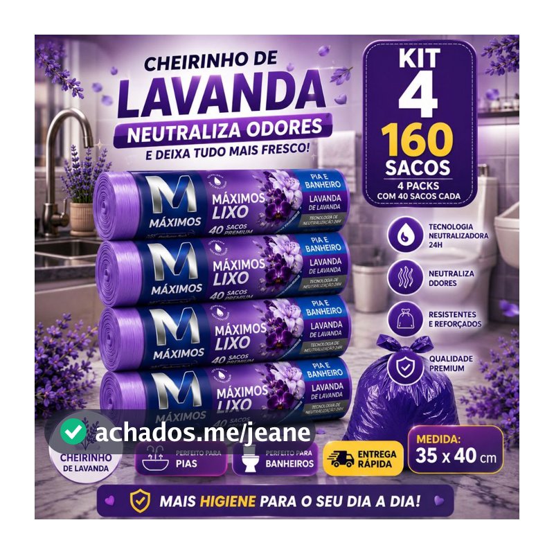 Saco Lixo Banheiro Pia Cozinha Perfumado 10 Litros Lilás 35x40 Lavanda Neutraliza Odor Anti Inseto