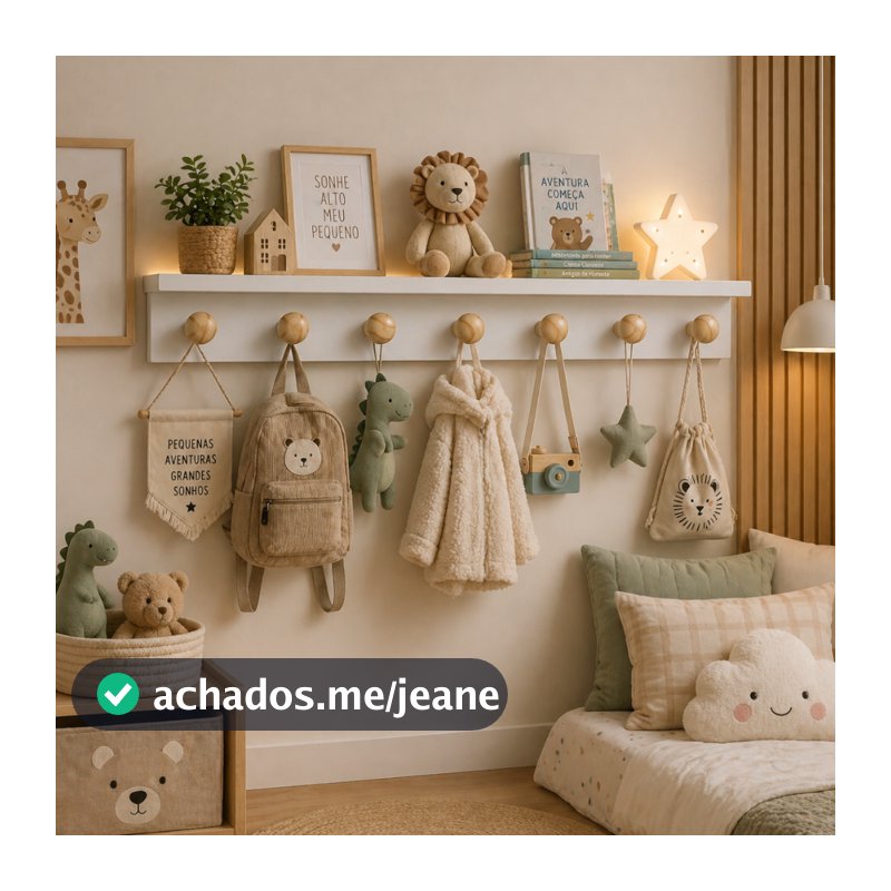 Suporte Cabideiro De Parede Porta Roupas 7 Ganchos Mdf 20kg Com Prateleira Decorativa