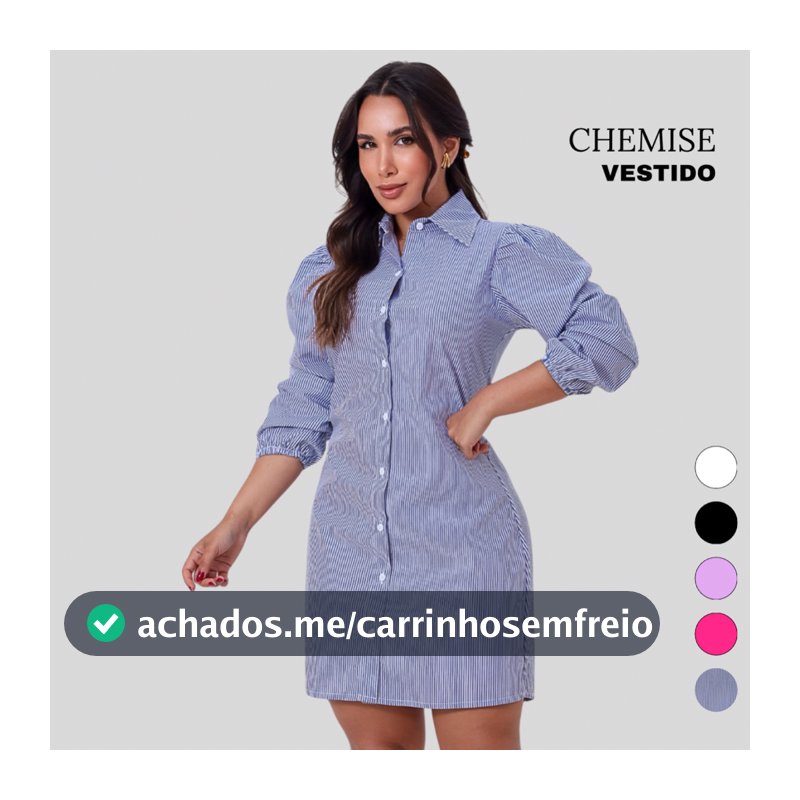 Chemise Vestido Curto Social Casual Manga Longa