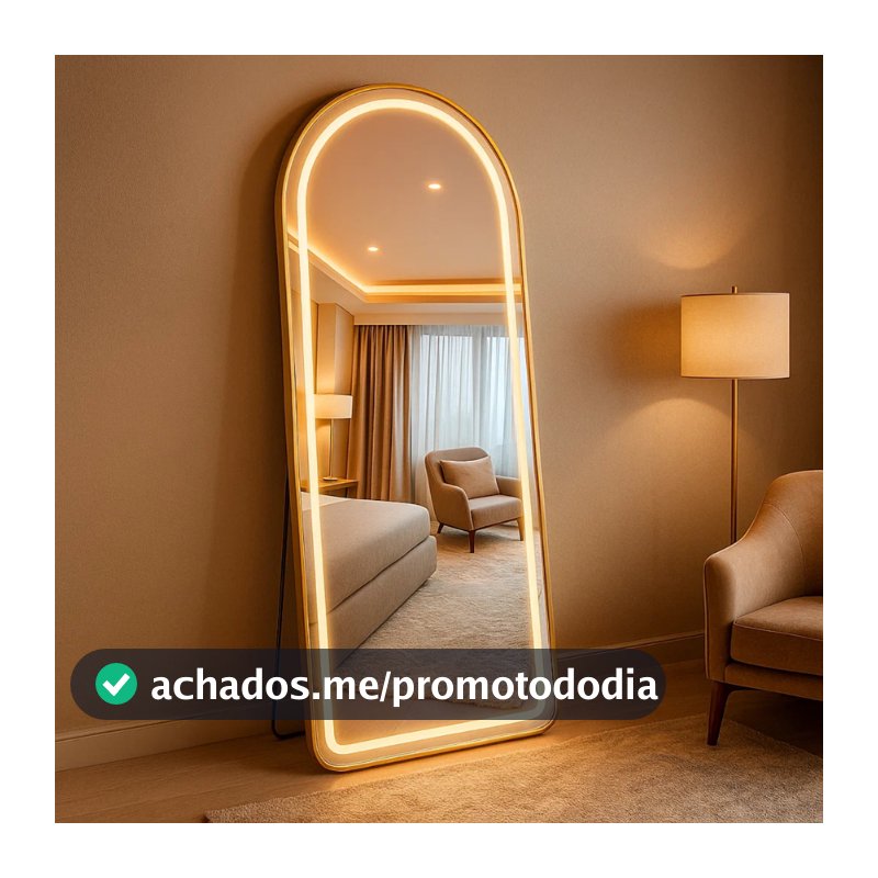 Espelho Lopazzi Base Reta 170X70 com Suporte de Chão + LED 3 Intensidades Jateado Lopazzi Quarto Sala