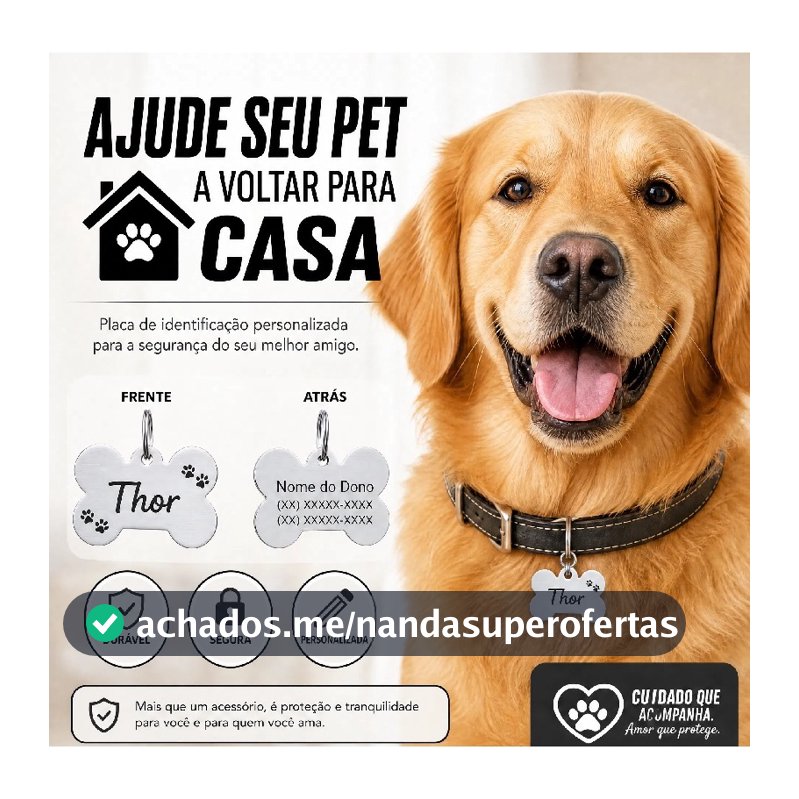Placa de Identificação Pet Plaquinha Pingente personalizada Cachorro Gato