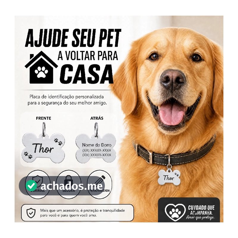 Placa de Identificação Pet Plaquinha Pingente personalizada Cachorro Gato