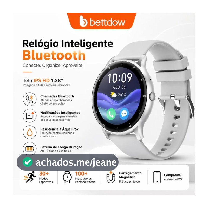 Relógio inteligente BETTDOW, à prova d'água IP67, tela IPS curva de 1,28 polegadas, chamadas Bluetooth, carteira eletrôn