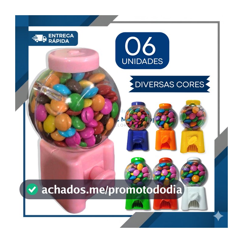 Kit 6 Mini Candy Machine Baleiro Máquina de Doces Lembrancinha Festa Infantil, Mesa de Doces