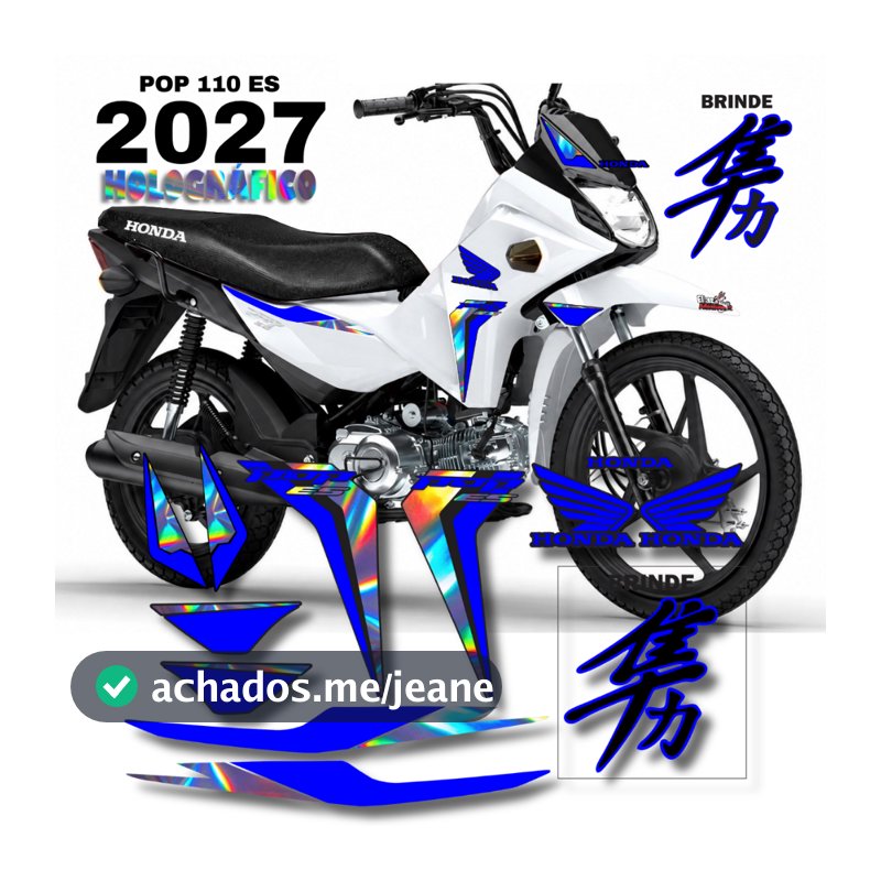 Kit Adesivos Pop 110 Es 2027 Holográfico e Cores Faixas Lançamento
