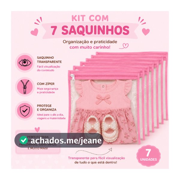 Kit 7 Saquinhos Maternidade Organizador Mala Bebê  Mala/Viagem/Roupa Molhada e Seca