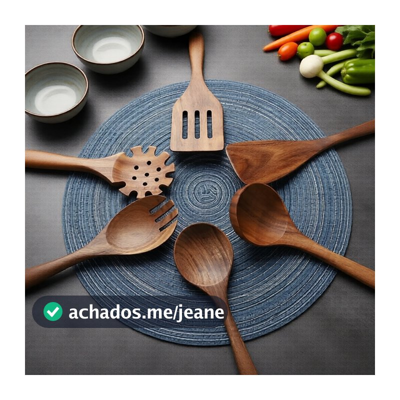Conjunto de Utensílios de Cozinha em Madeira com Espátula, Colher e Espátula para Casa e Cozinha