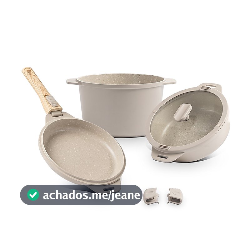 Jogo de Panelas Loft Empilhável Brinox 7 Peças Ceramic Life - Com Indução - Areia e Verde